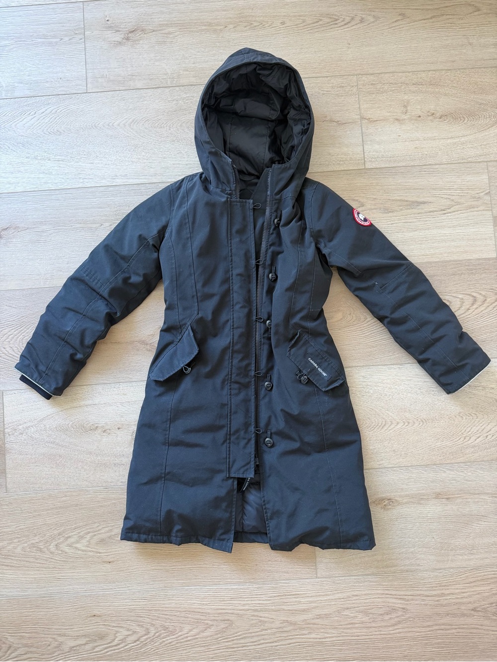 Canada Goose Kids 10/12 Medium Black Hooded Long Puffer Coat